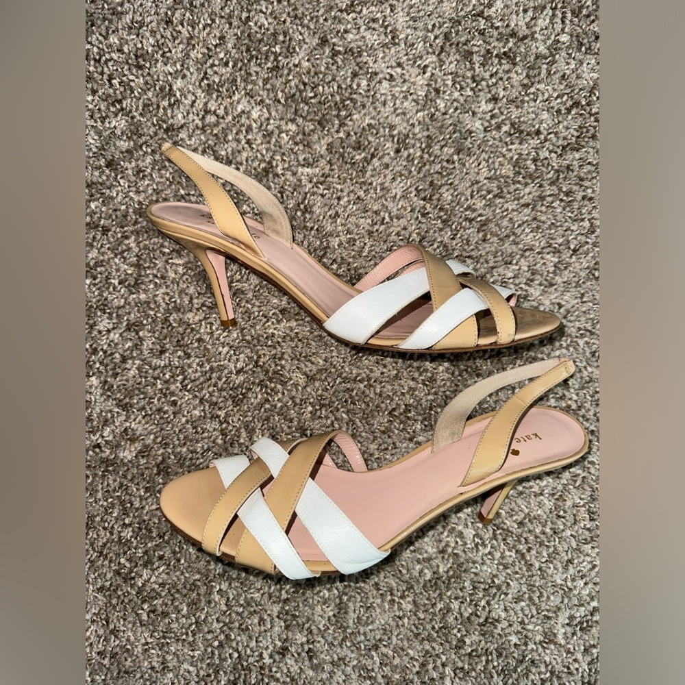 Kate Spade ♠️ Vintage Women’s Slingback Kitten heel White & Tan Size 10